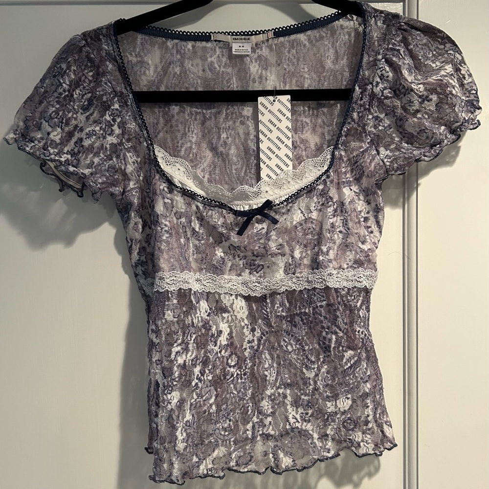 Kimchi Blue Purple and White Lace Trim Crop Top